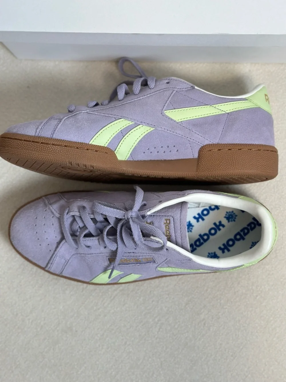 Reebok Lavender Suede Club C Grounds UK Sneakers with Neon Lime Size 10 - Picture 4 of 8